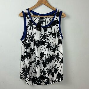 NWT Black and White Palm Tree Semi Sheer Tank Top Sz 2X